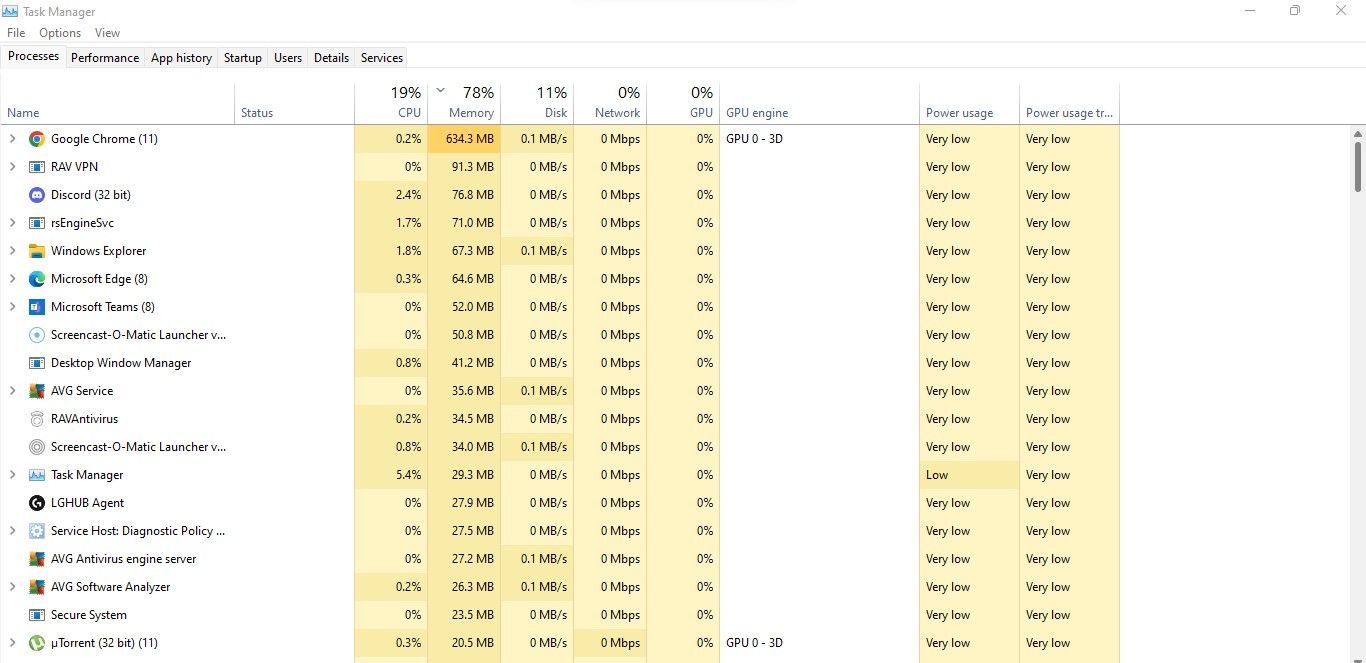 Showing the Memory Consumption by Apps in Descending Order in Windows Task Manager App