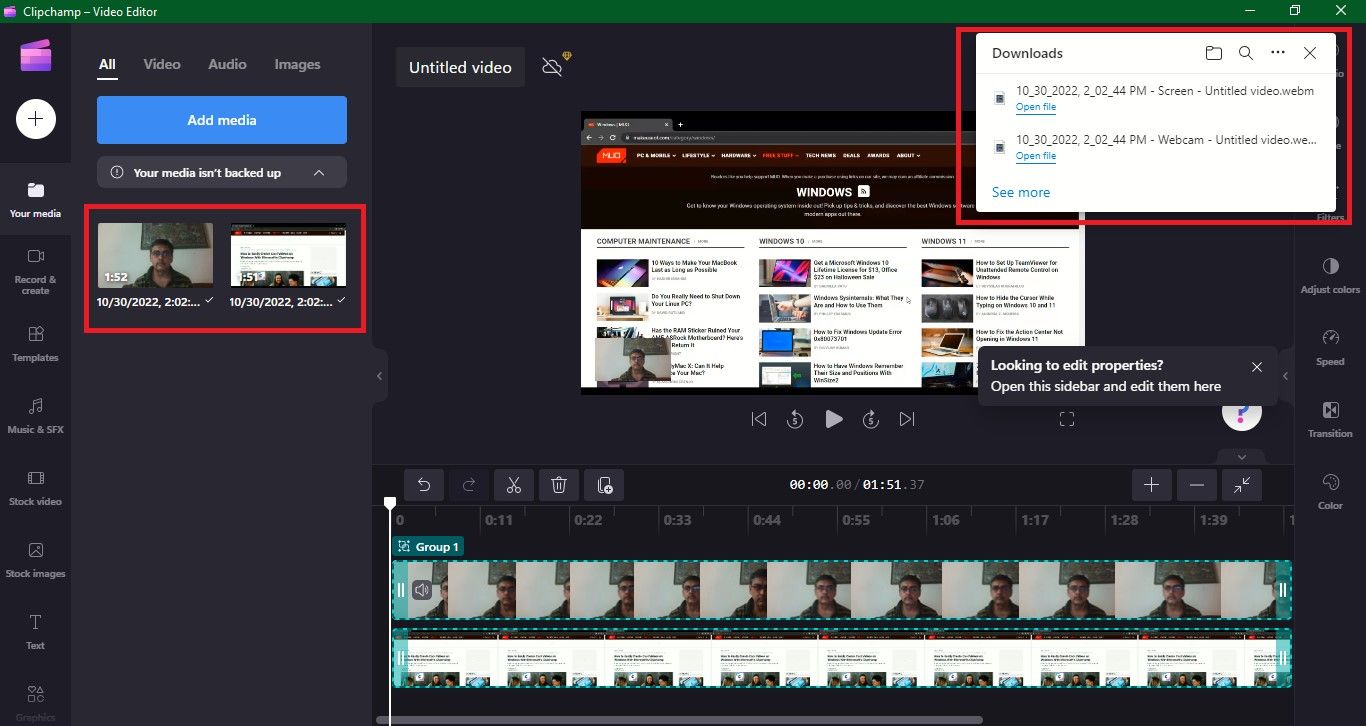 Clipchamp Editor With Timeline and Preview Window