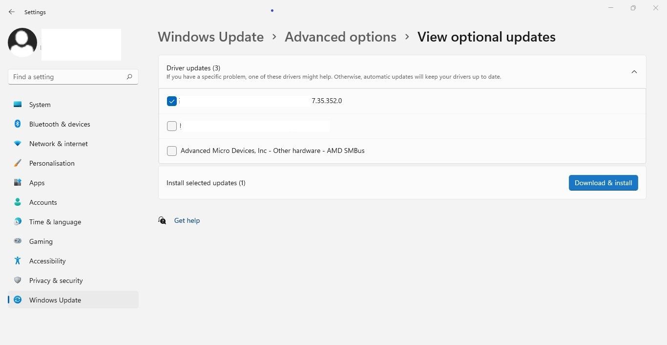 Clicking on the Download and Install Option after Checking the Box for Available Optional Updates in the Additional Options Settings in Windows Settings App