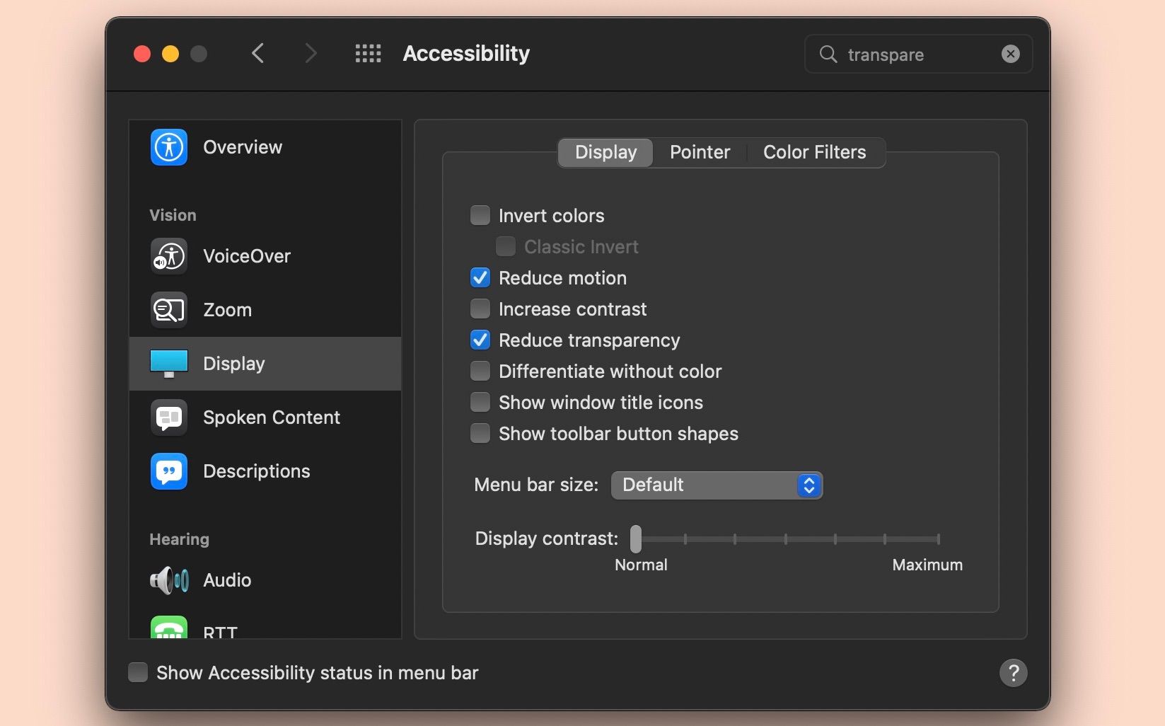 Accessibility Window in System Preferences