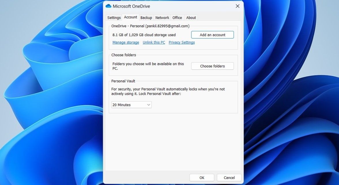 Account Tab in Microsoft OneDrive