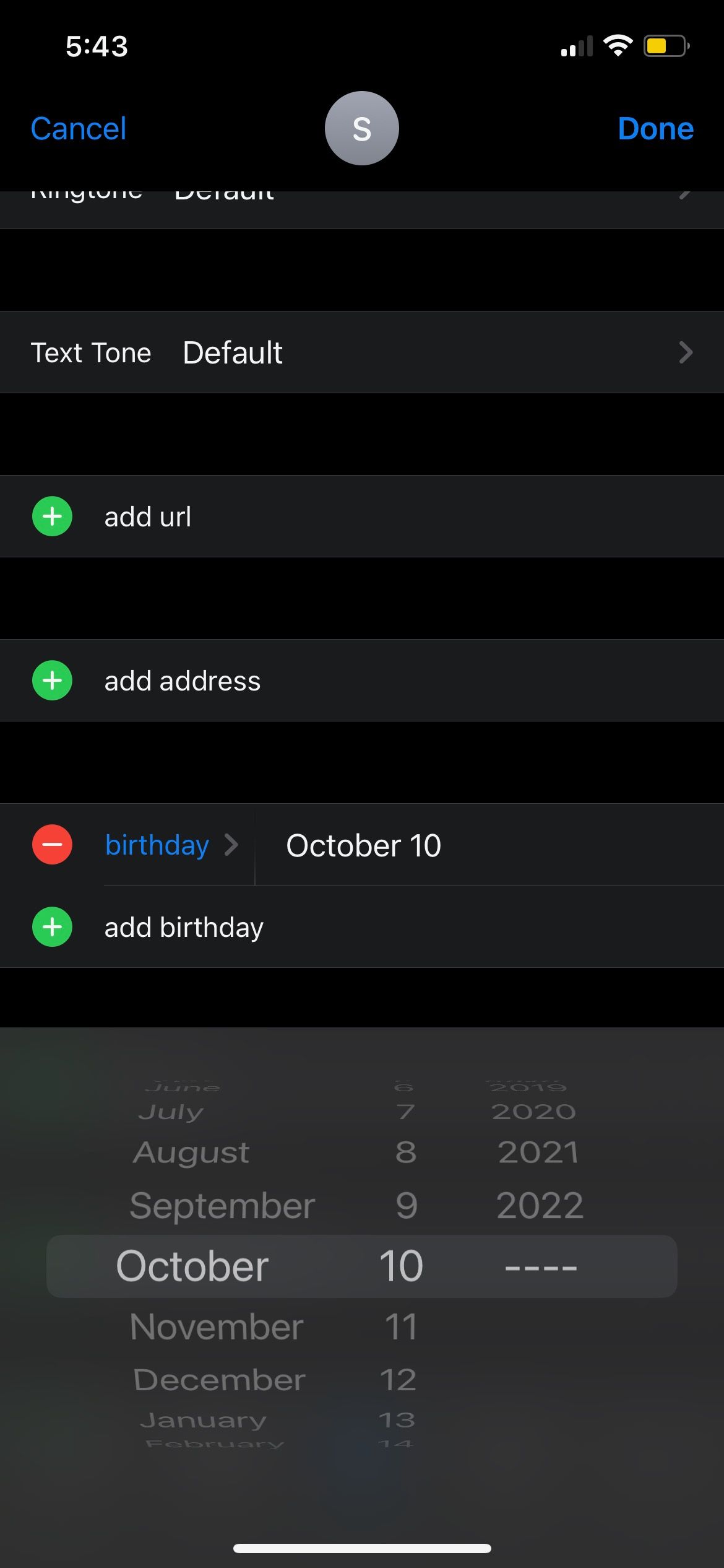 Adding a birthday to a contact on iPhone