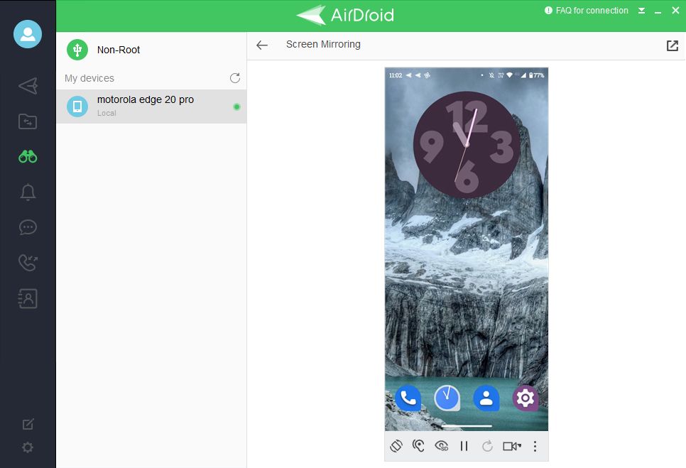 Airdroid PC application mirroring Android screen