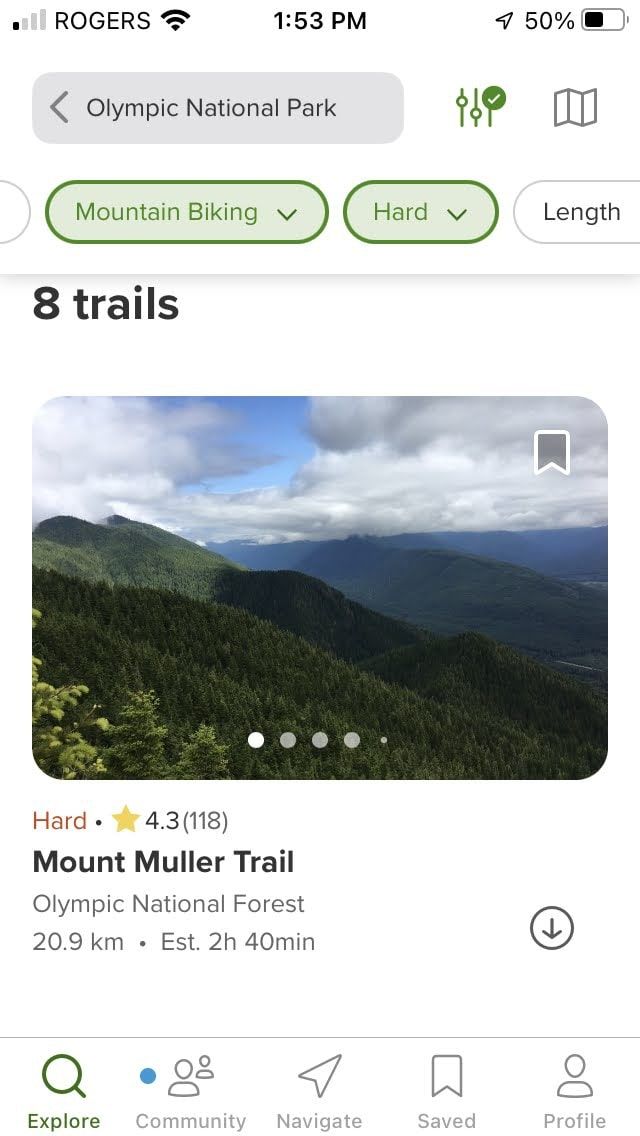 Alltrails App Trail Filter screenshot