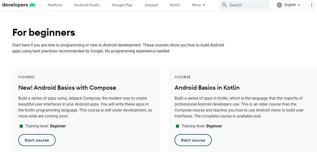 Android Development Training Courses on the Android Developers Website