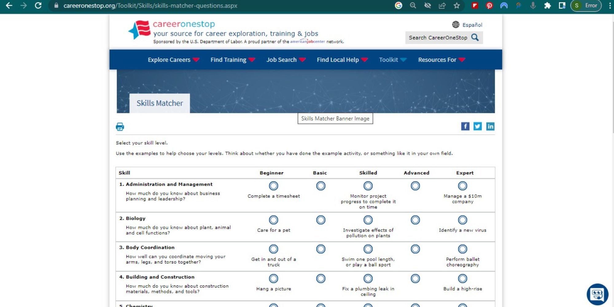 Skills Matcher Test Questionnaire