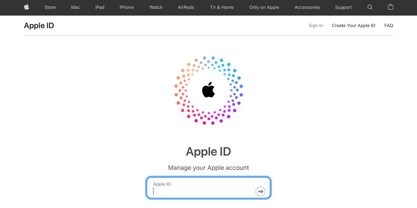 Apple ID sign in page