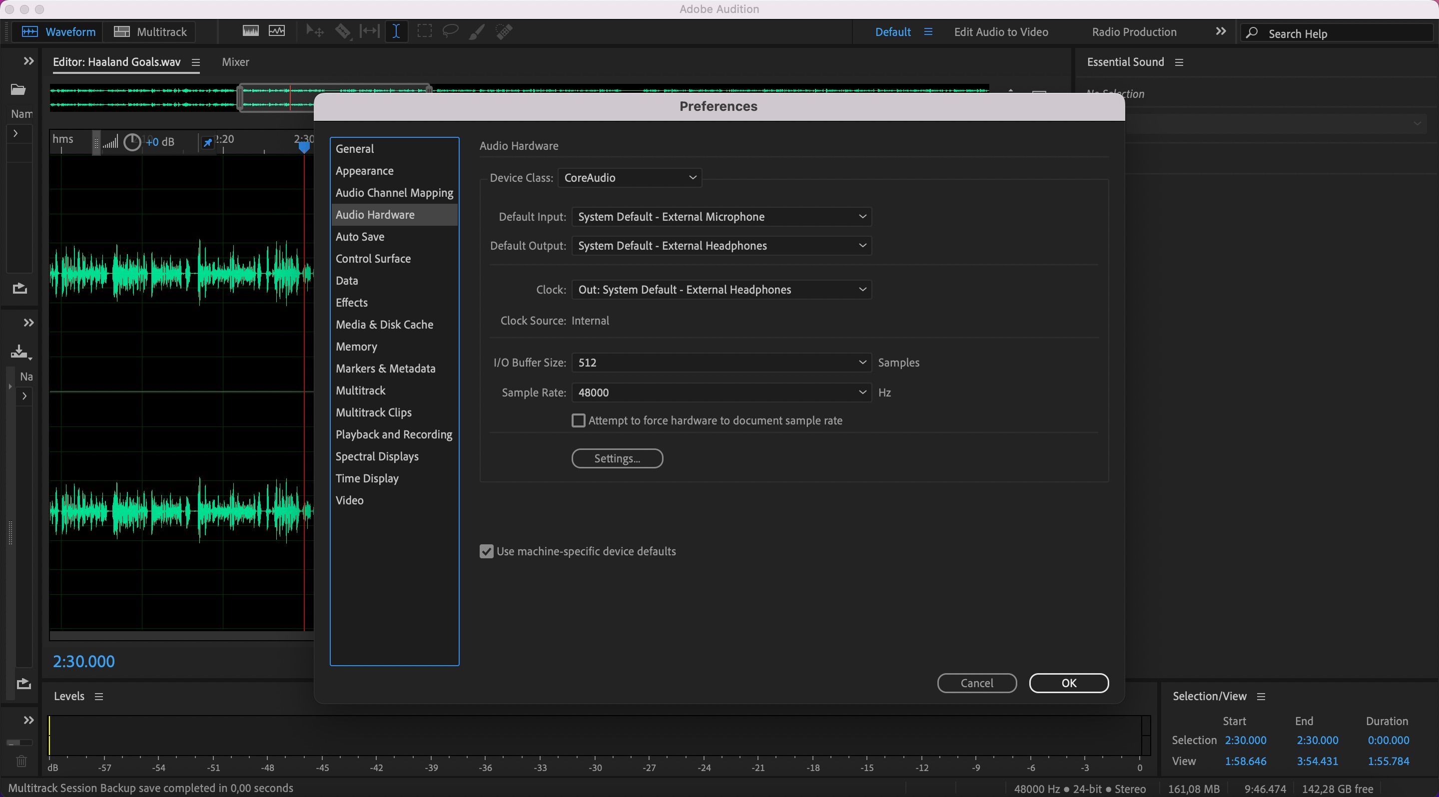 default inputs and outputs in adobe audition