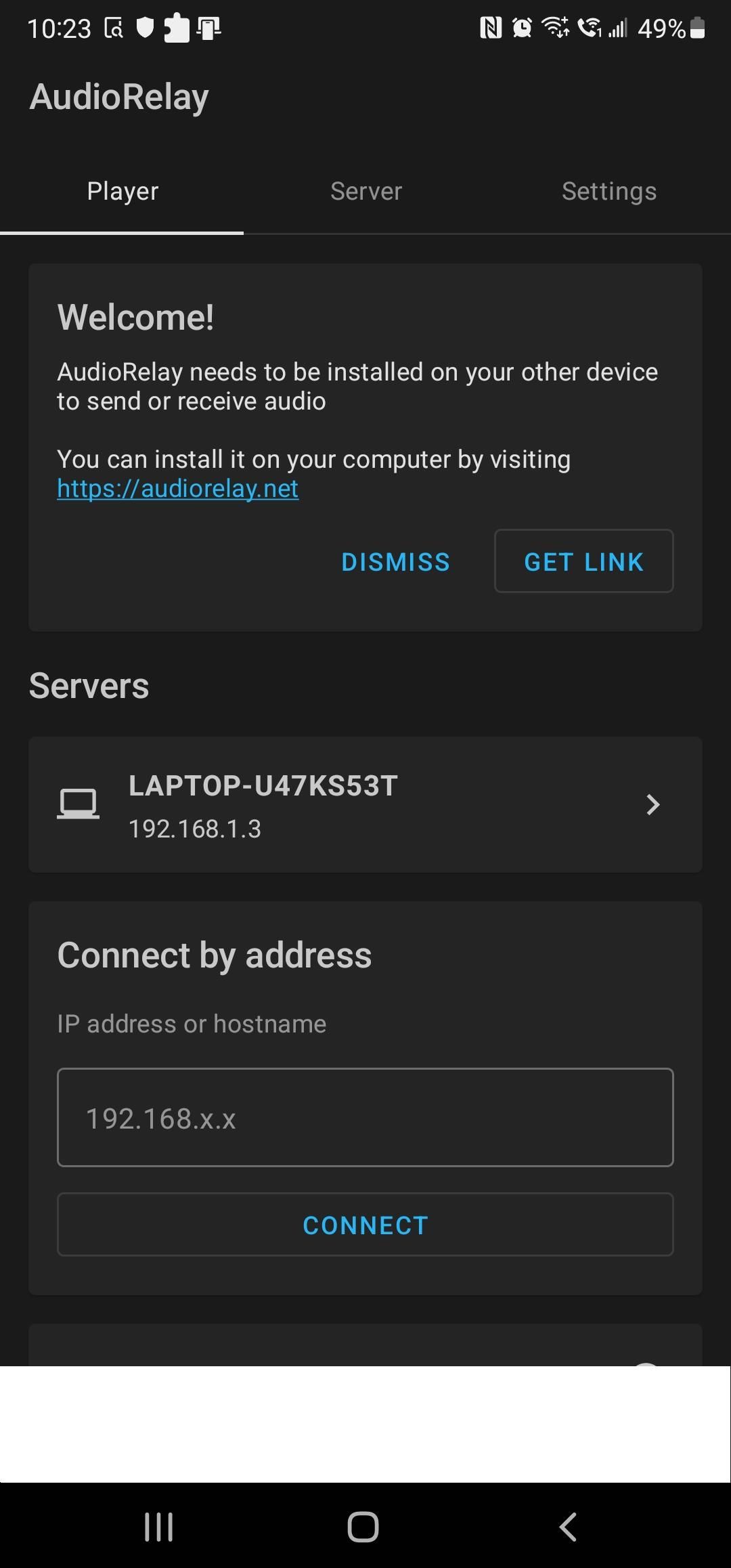 Audiorelay android connect server