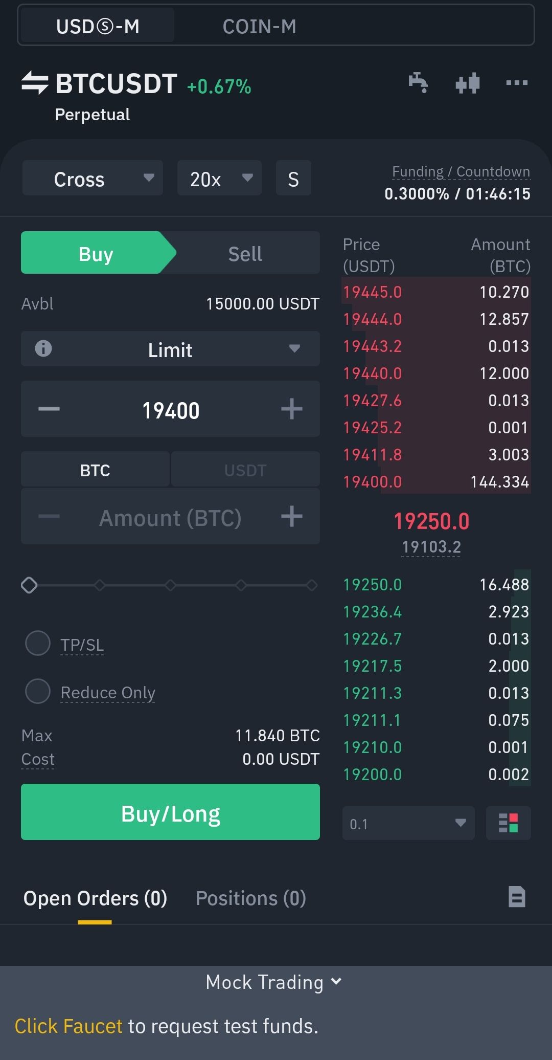 a screenshot  of Binance mock trading