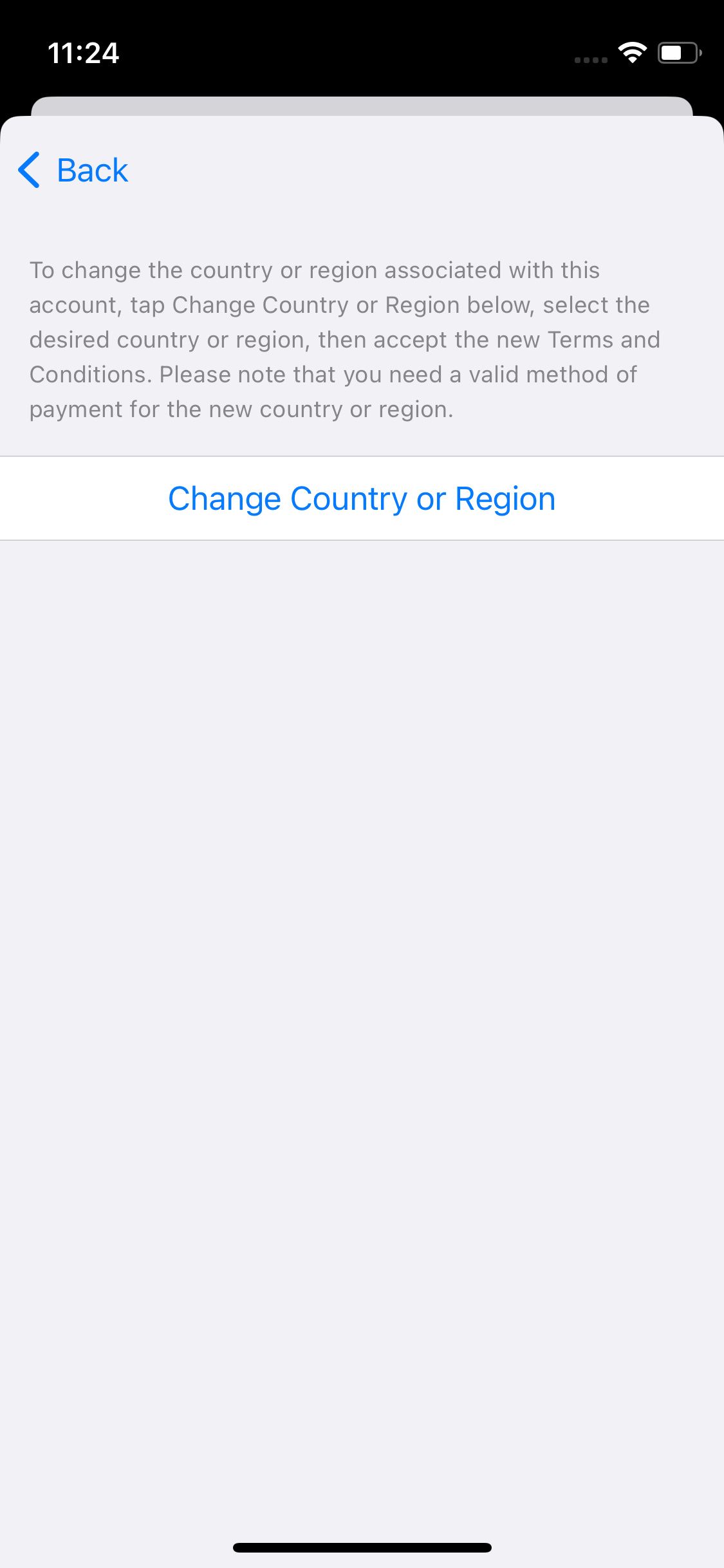 Change Country or Region option on iPhone