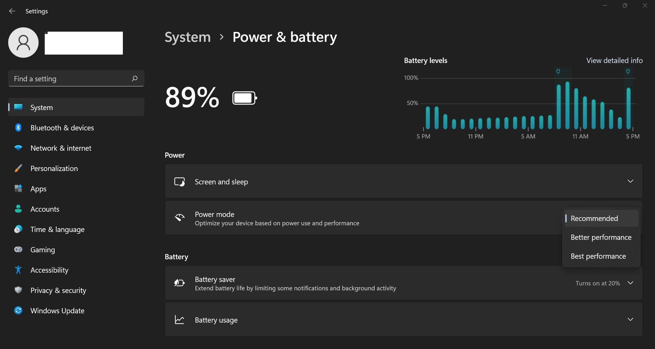Changing the Power Mode Settings in Windows Settings App