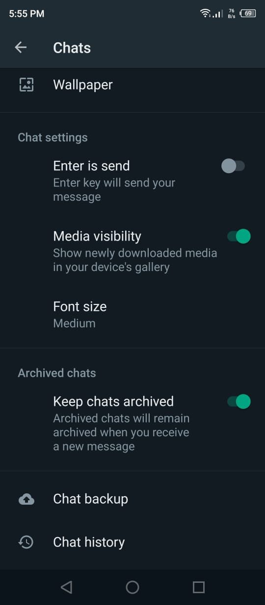 Chats Menu Options in WhatsApp