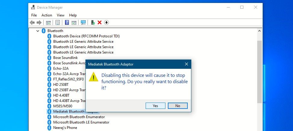 Prompt to Confirm Disabling Bluetooth Adapter