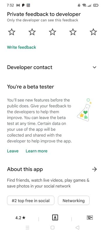 Clicking on Leave Button to Leave Beta Tester Mode of App on Google Play Store