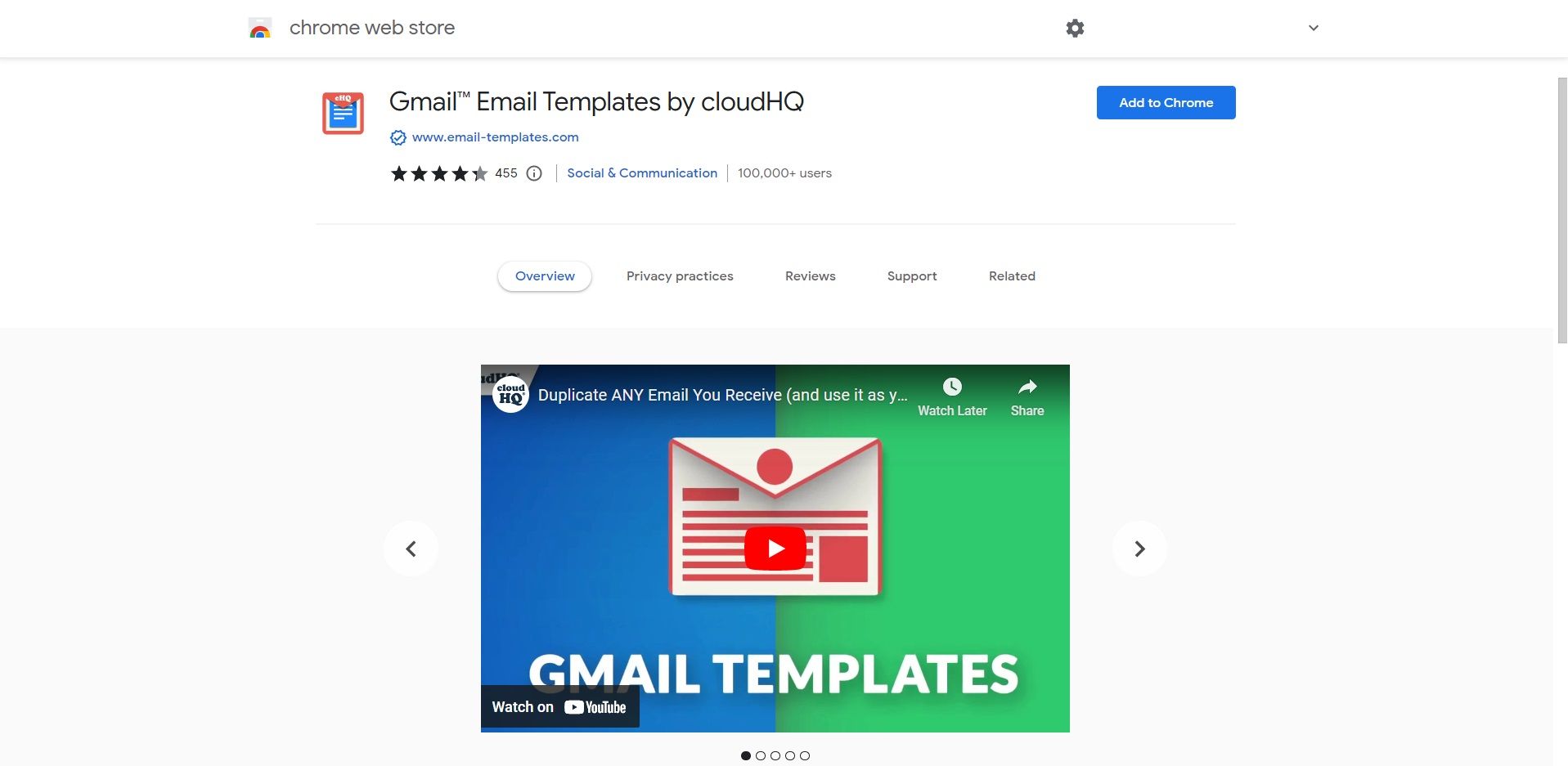 Gmail email template extension in Chrome web store