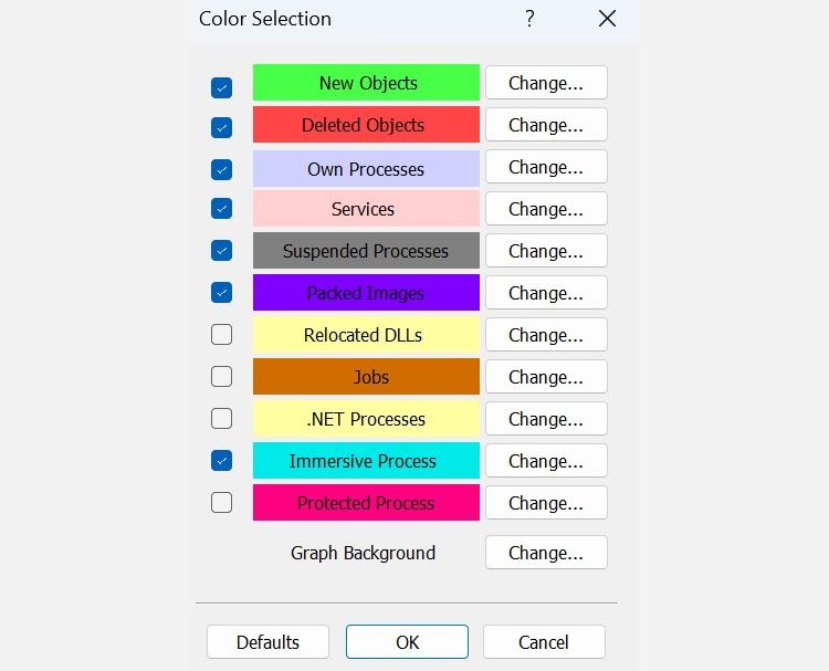 Image of Process Explorer Color Selection