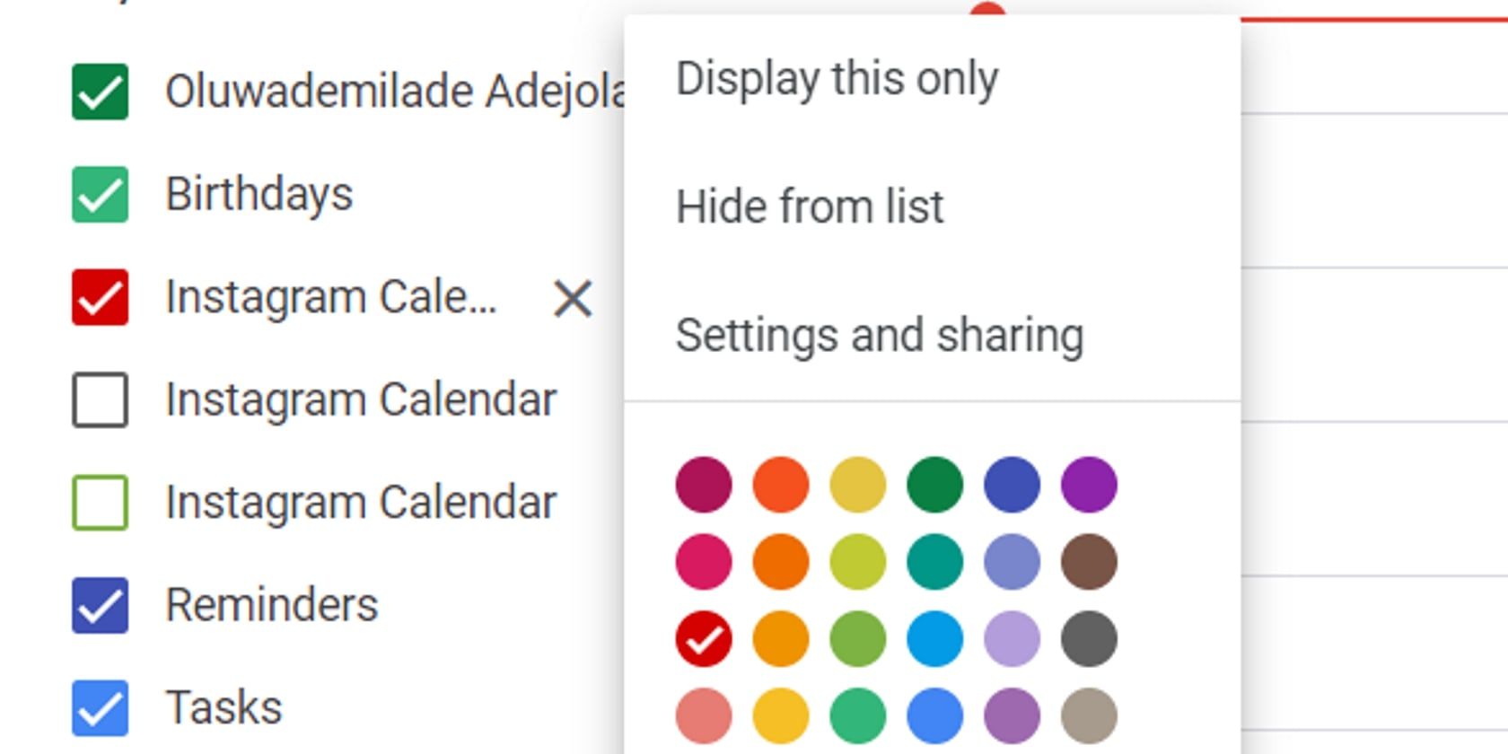Screenshot showing how to Color code on Google Calendar