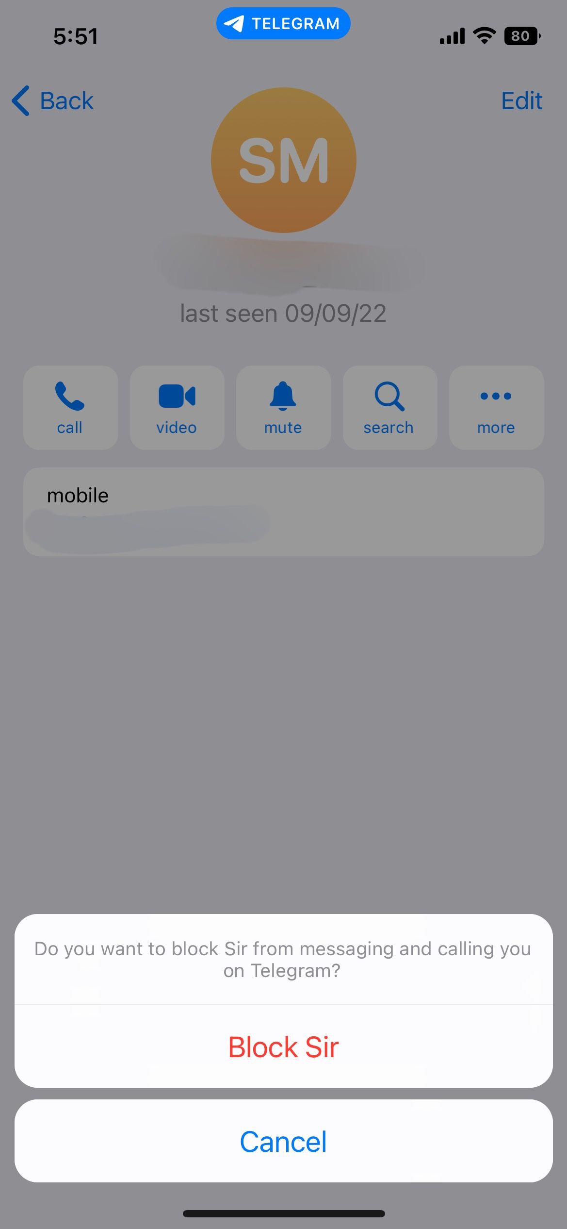 Confirm block on Telegram iOS