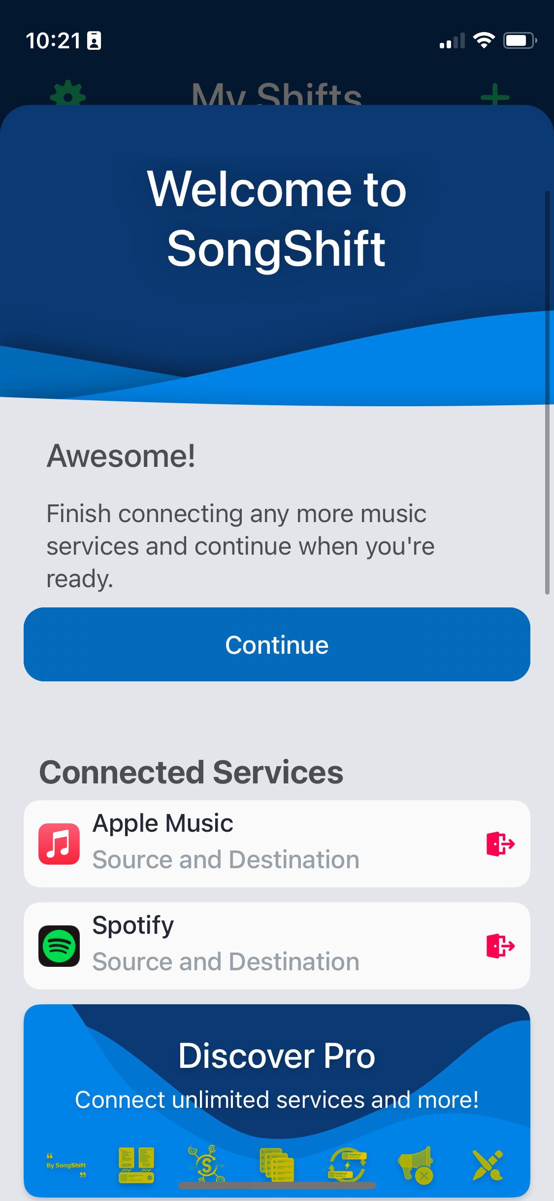 Connected services in SongShift