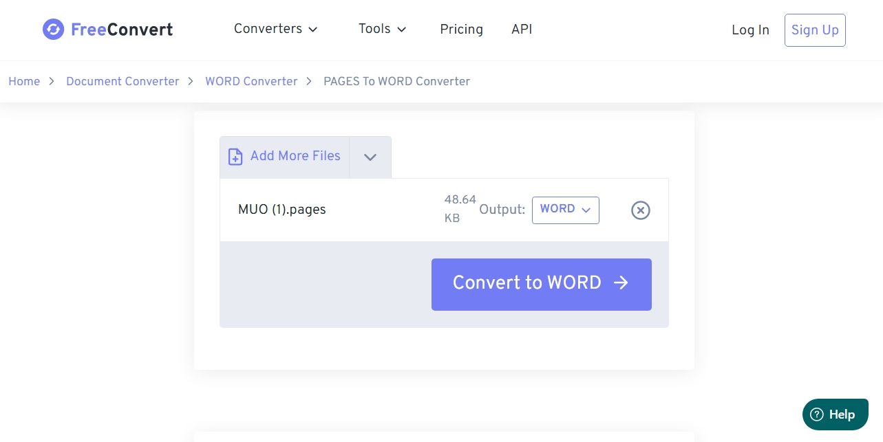 Convert to Word option of Free Convert