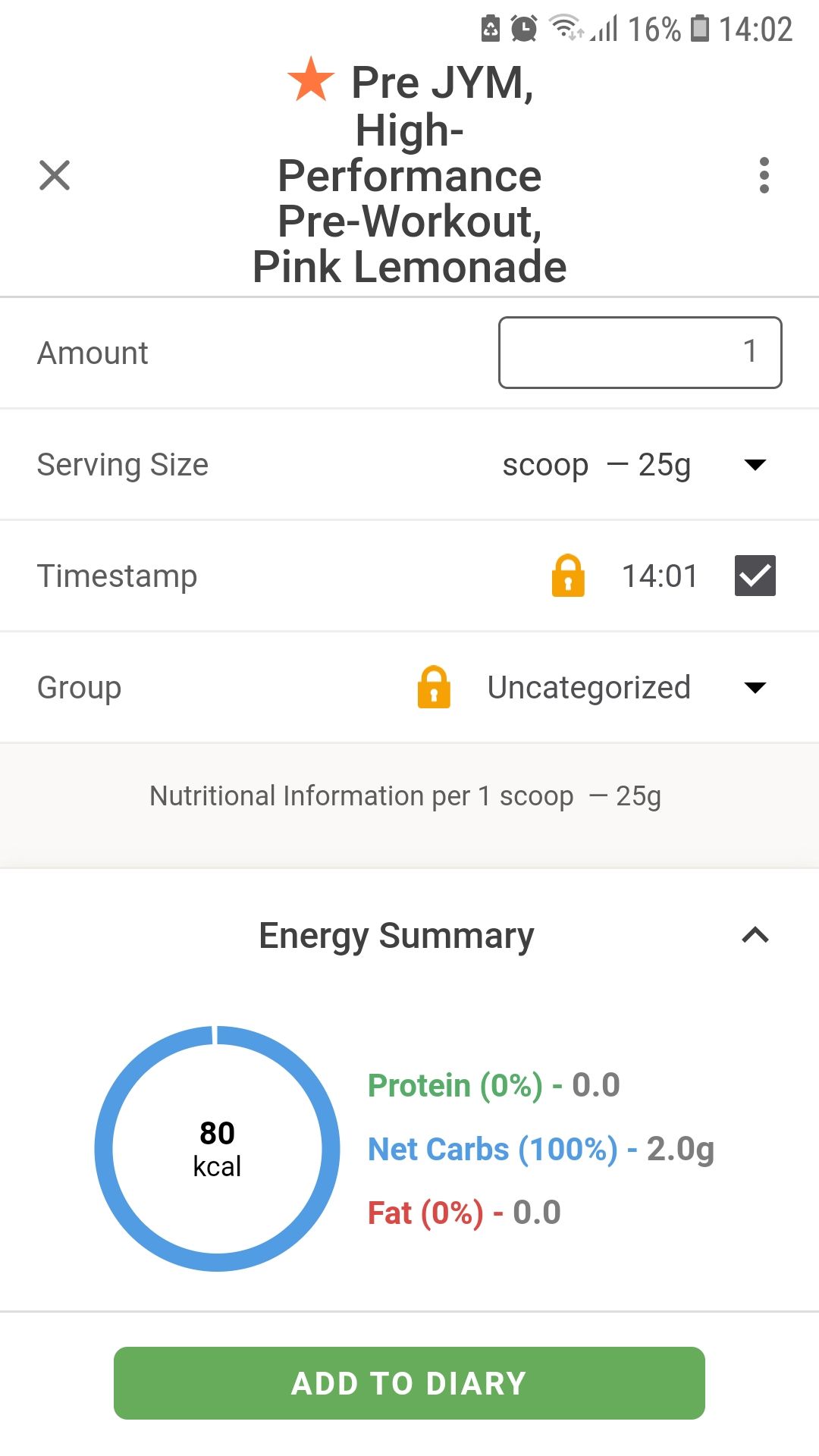 Cronometer nutrition and calorie tracker mobile app preworkout