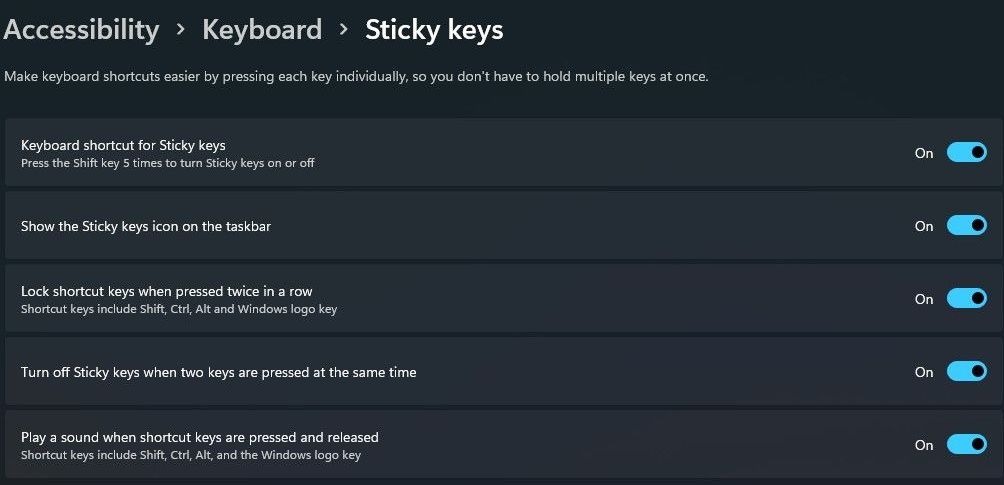 customizing the sticky keys