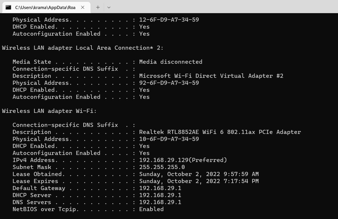 Viewing DNS Server in Command Prompt window