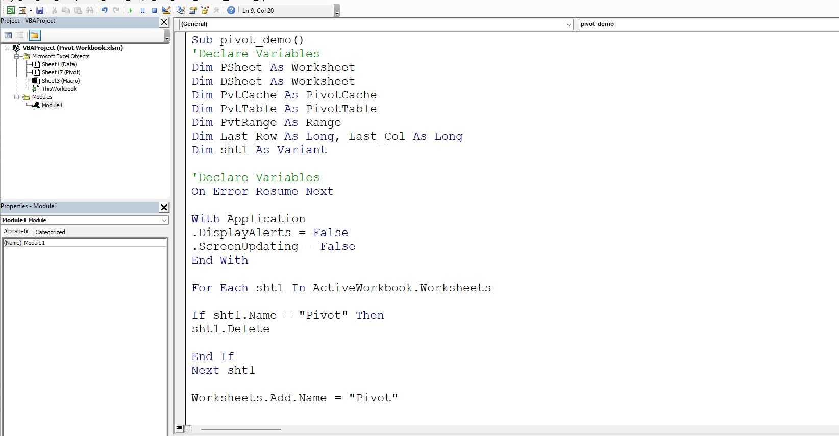 Excel VBA code editor window interface
