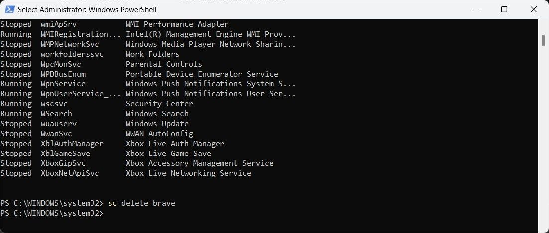 سرویس شجاع را با استفاده از PowerShell حذف کنید