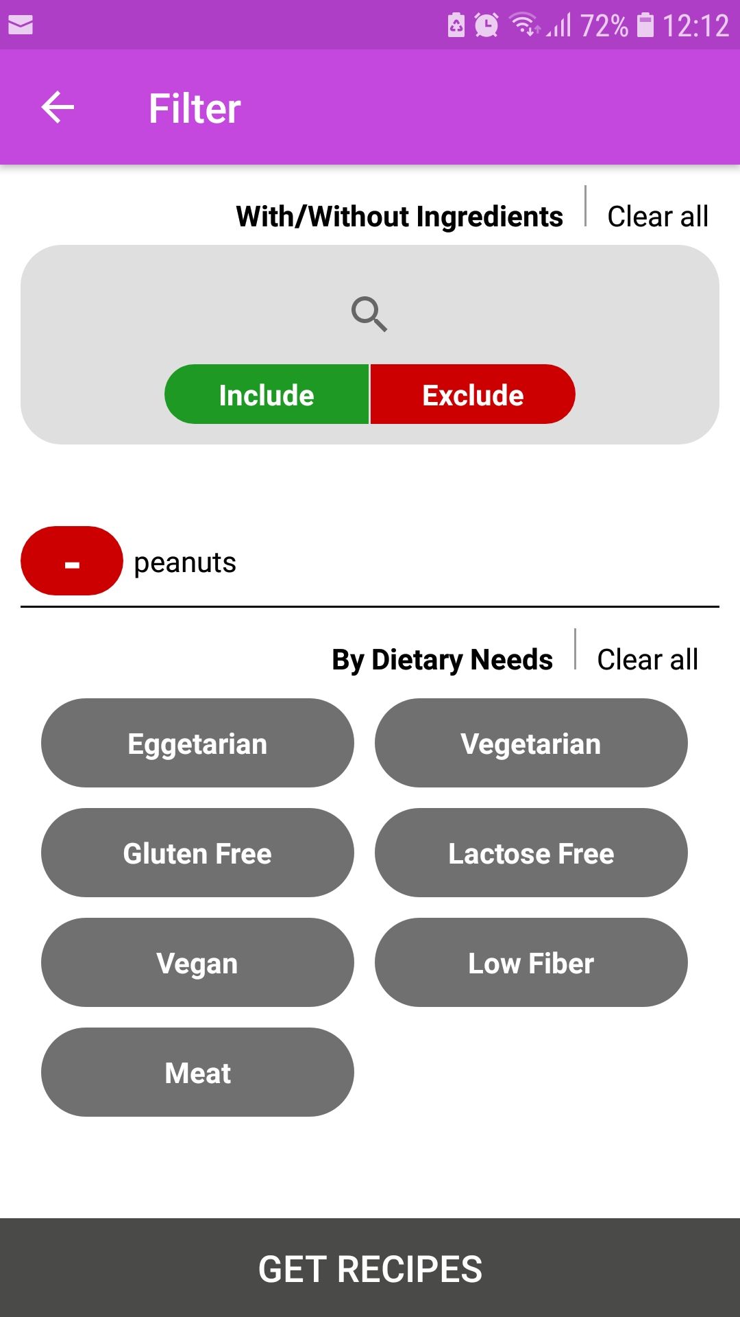 Desserts Recipes mobile recipes app filter