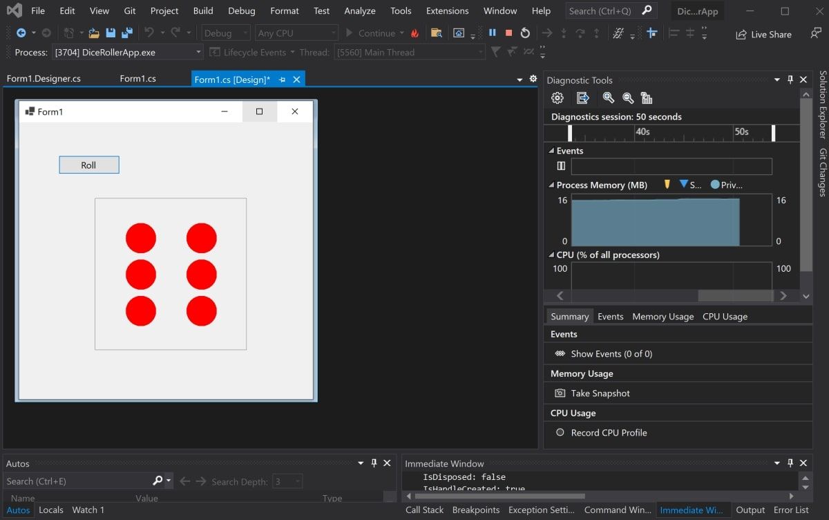 اپلیکیشن Dice Roller در زمان اجرا