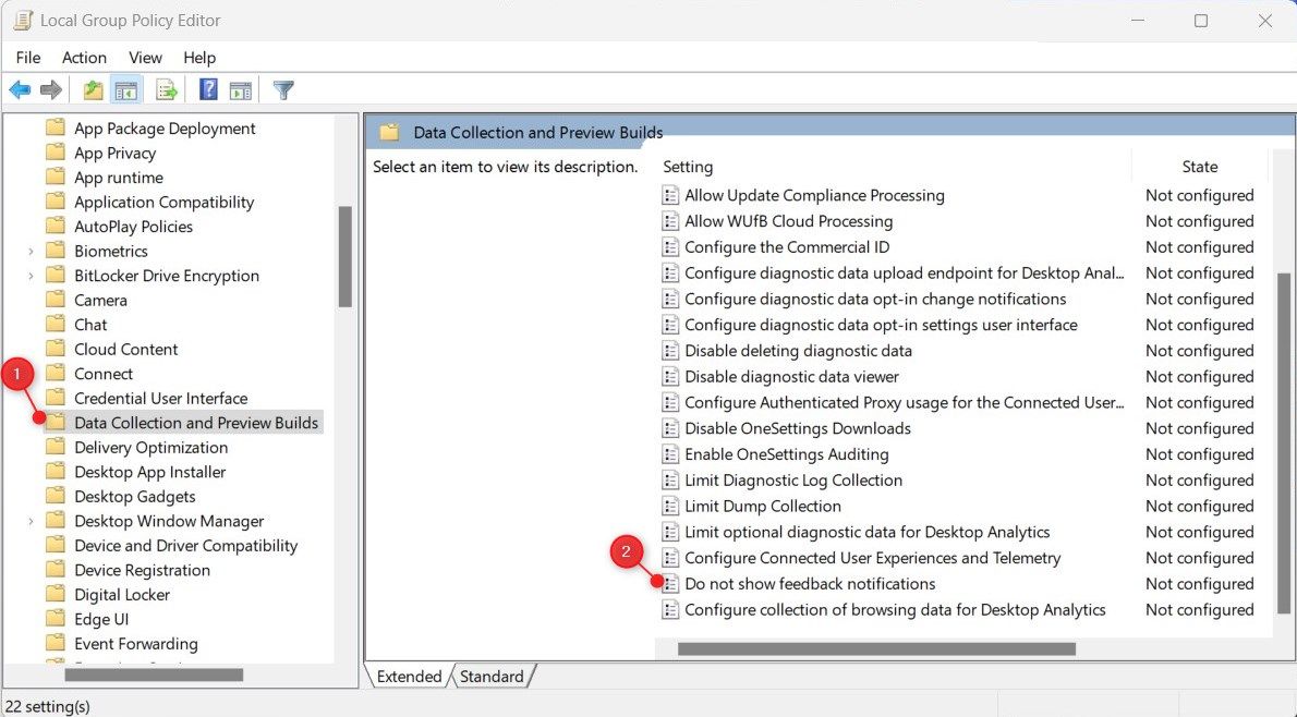 Disable Feedback Notification Using Local Group Policy Editor