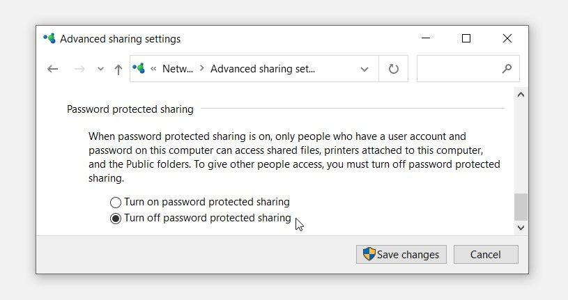 windows file sharing password not working