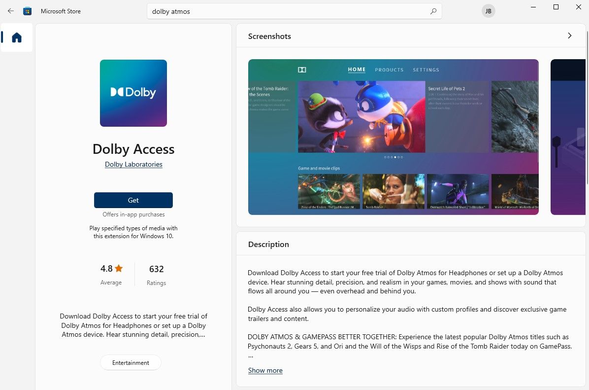 Dolby Access در فروشگاه مایکروسافت
