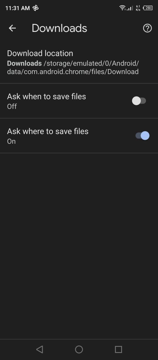 Download Location Settings in the Google Chrome App