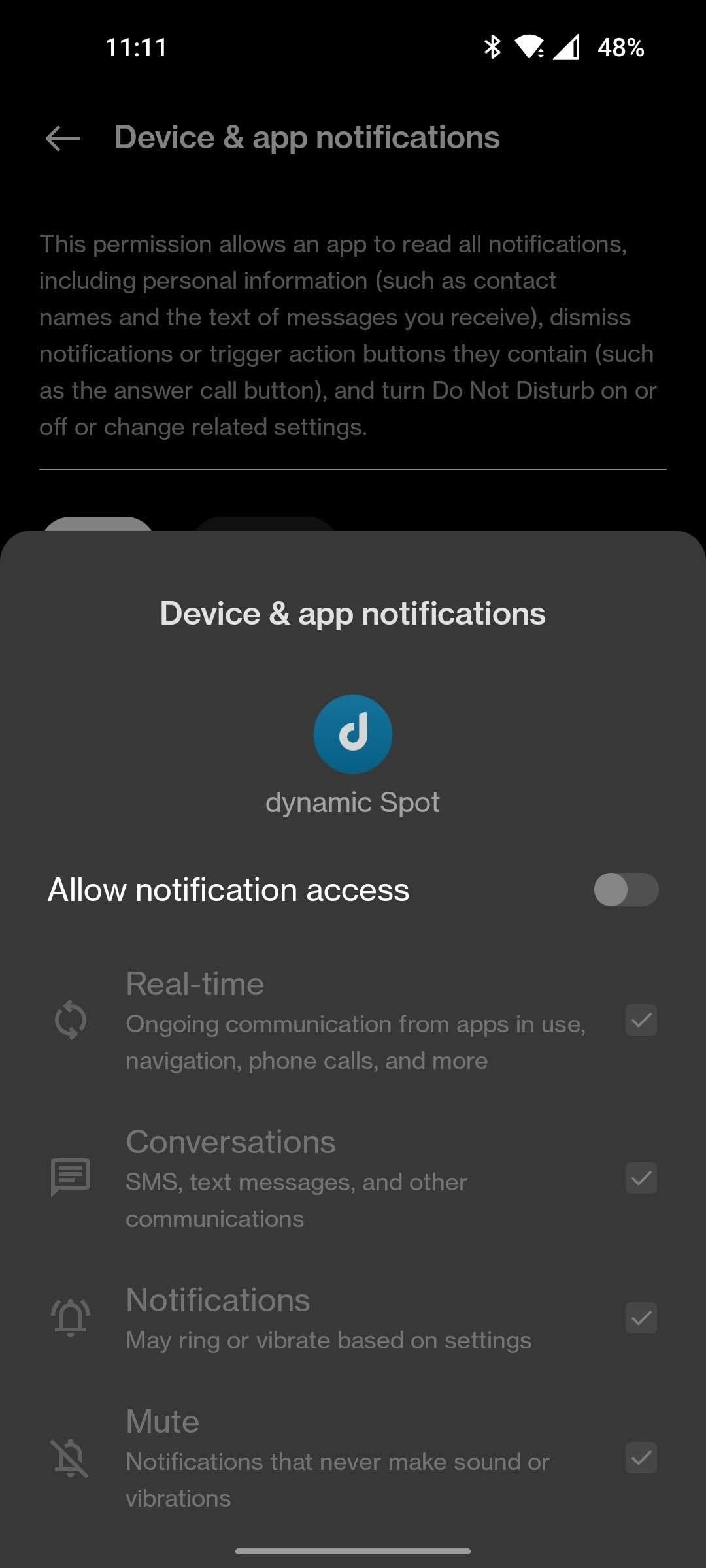 فعال کردن دسترسی به اعلان برای dynamicSpot