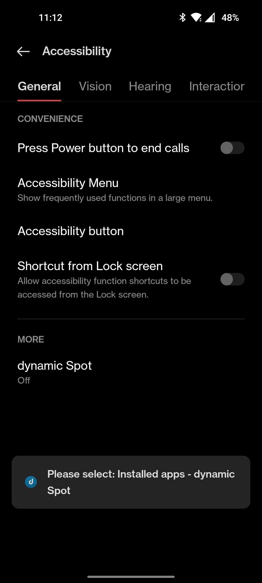 فعال کردن گزینه‌های دسترسی برای dynamicSpot