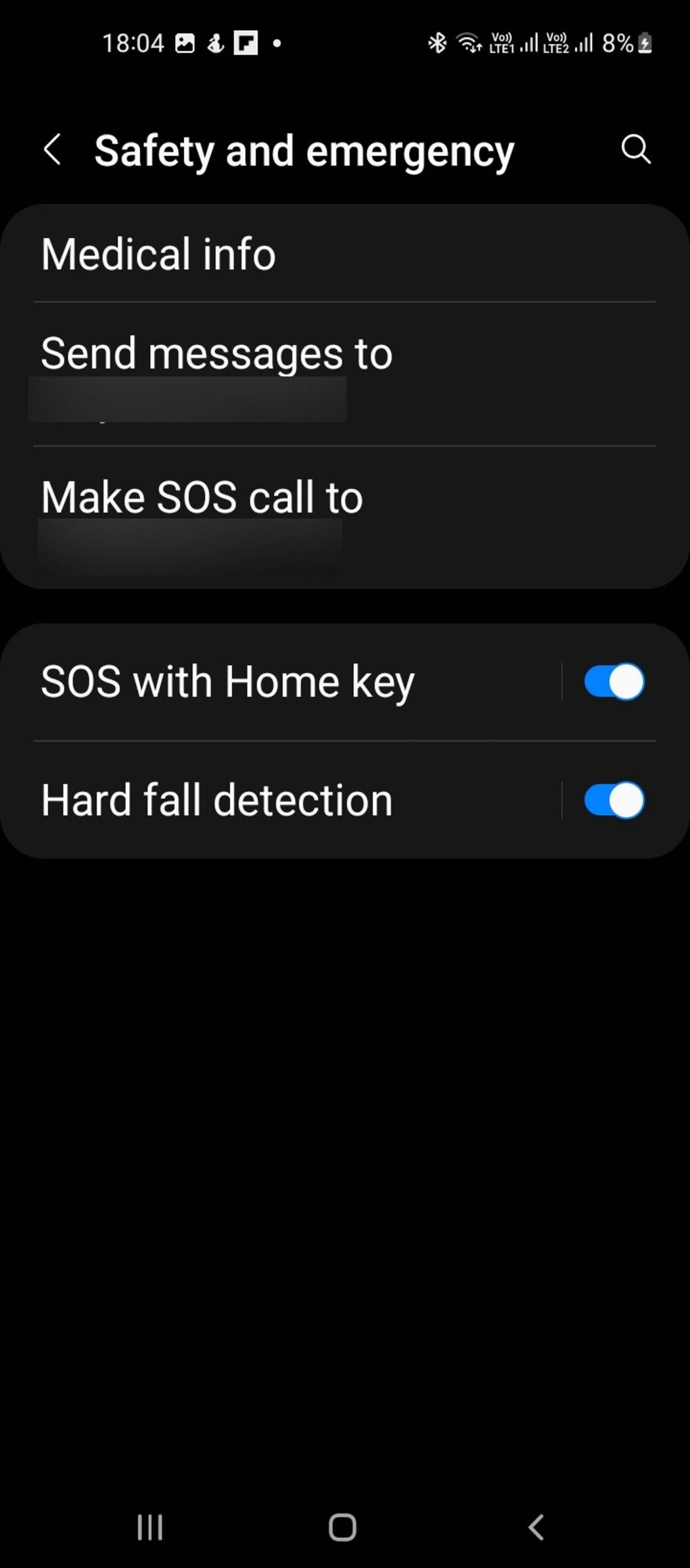 Fall detection settings on a Samsung smartwatch