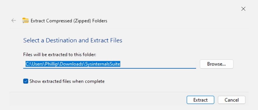 Image of Extracting Sysinternals Zip File