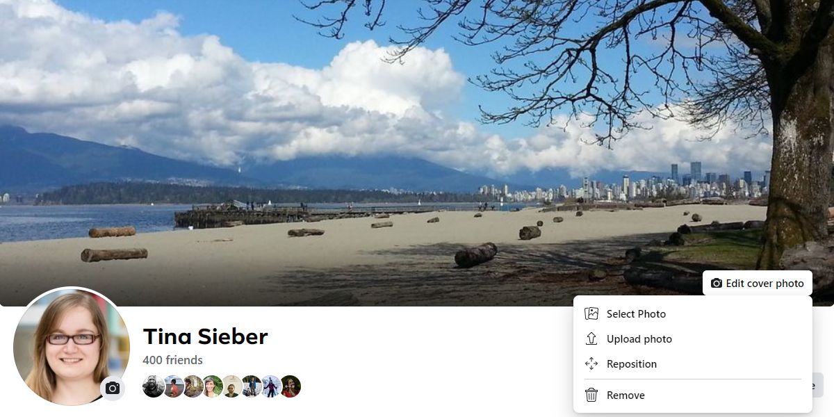 Facebook Page With Edit Cover Photo Menu Expanded