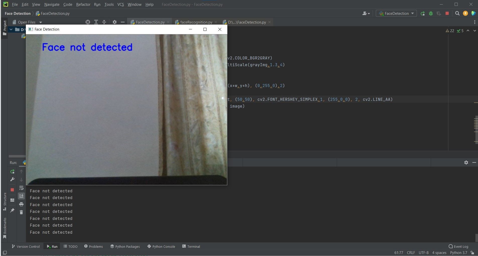 Facial Detection Using Python in case of no face detected