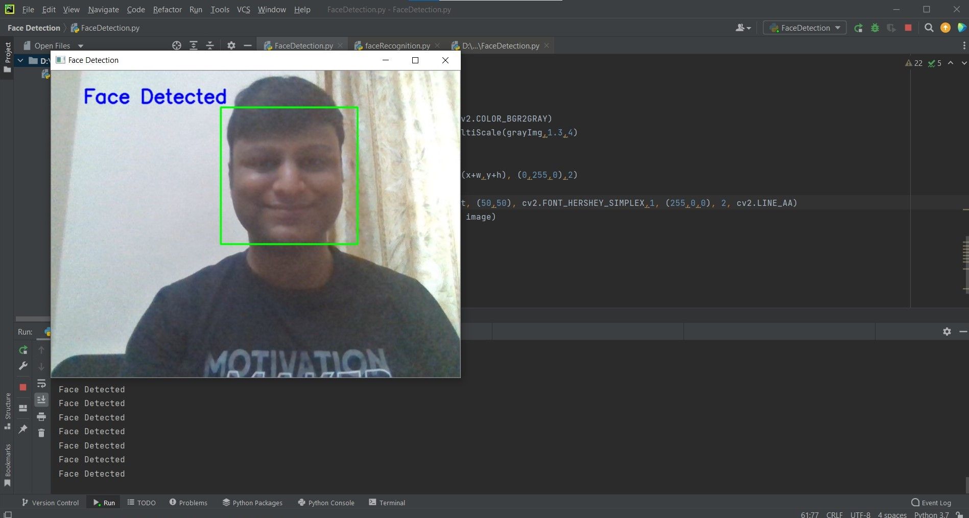 Facial Detection Using Python when face is detected