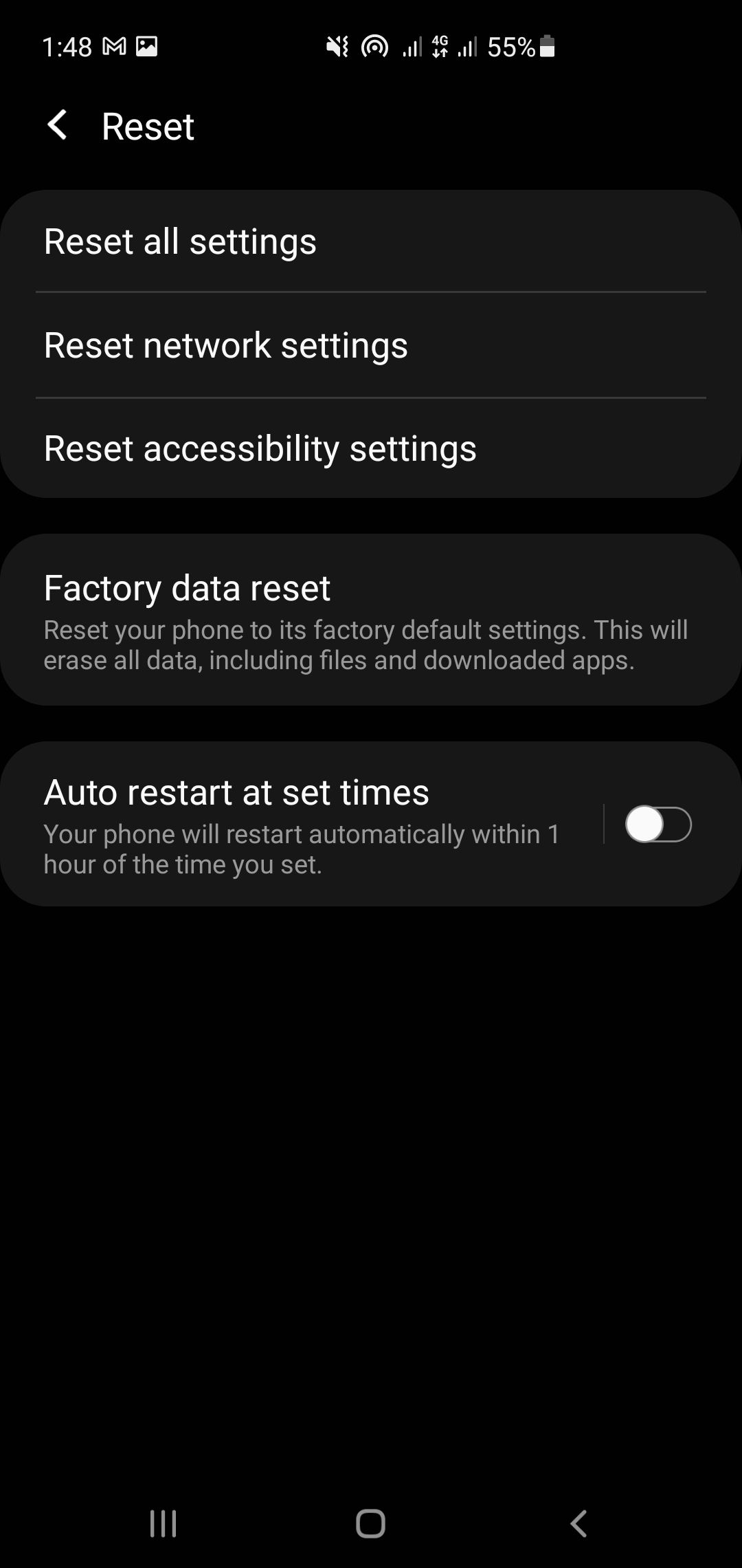Factory data reset Android