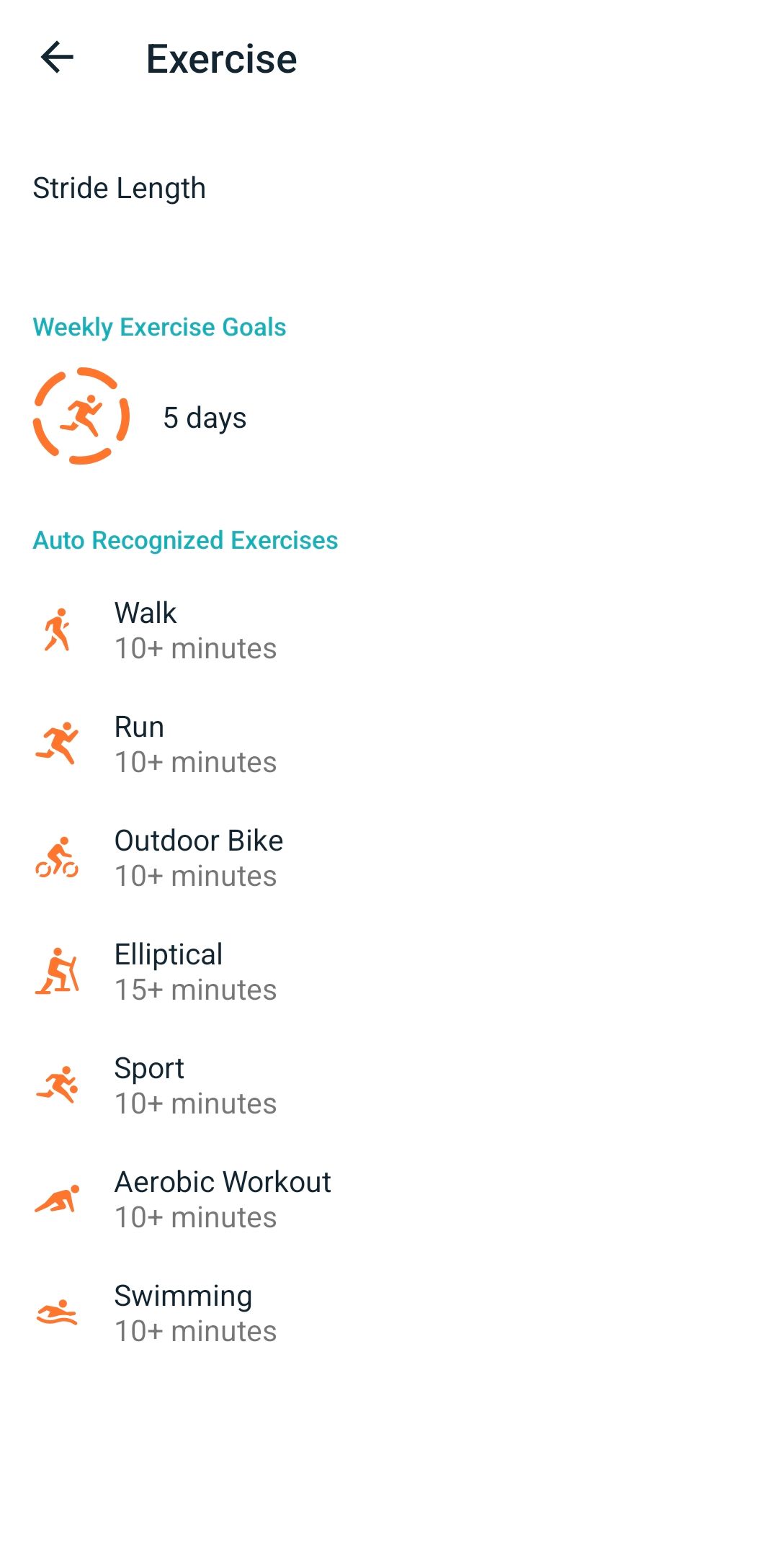 Fitbit Exercise Settings