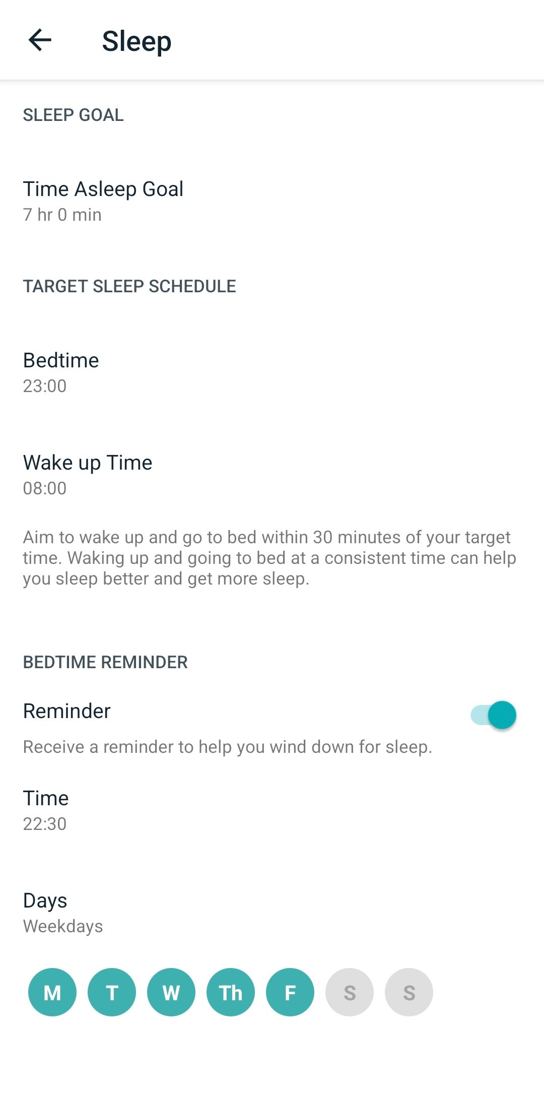 Fitbit Sleep Goals