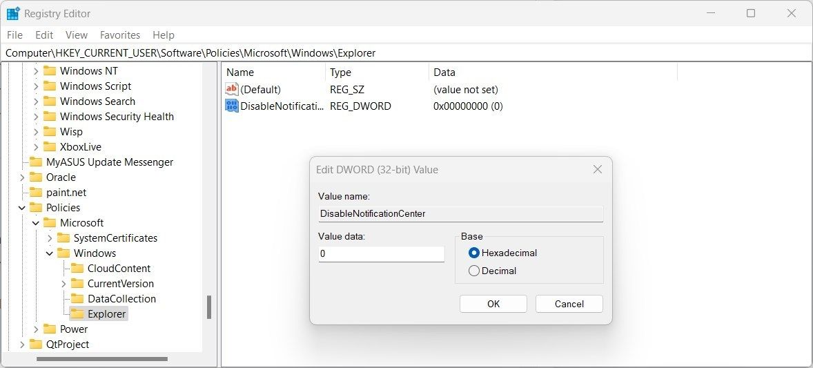 Fix Action Center not opening using Registry Editor