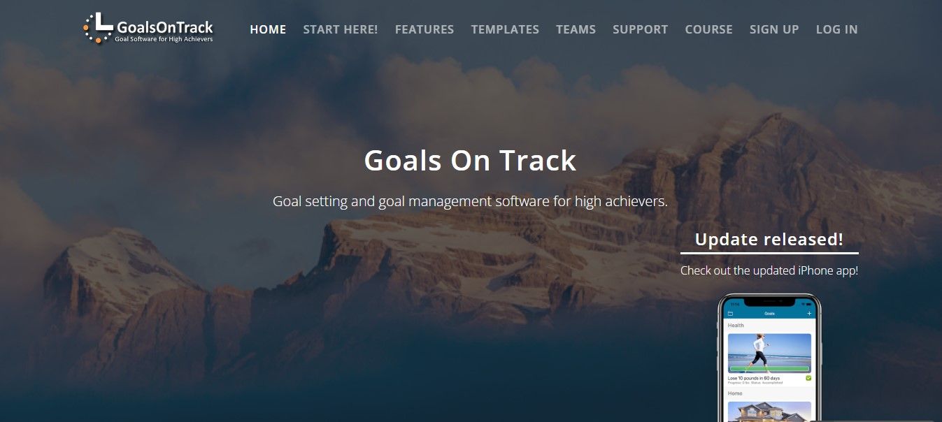 Goals on Track Homepage Screenshot