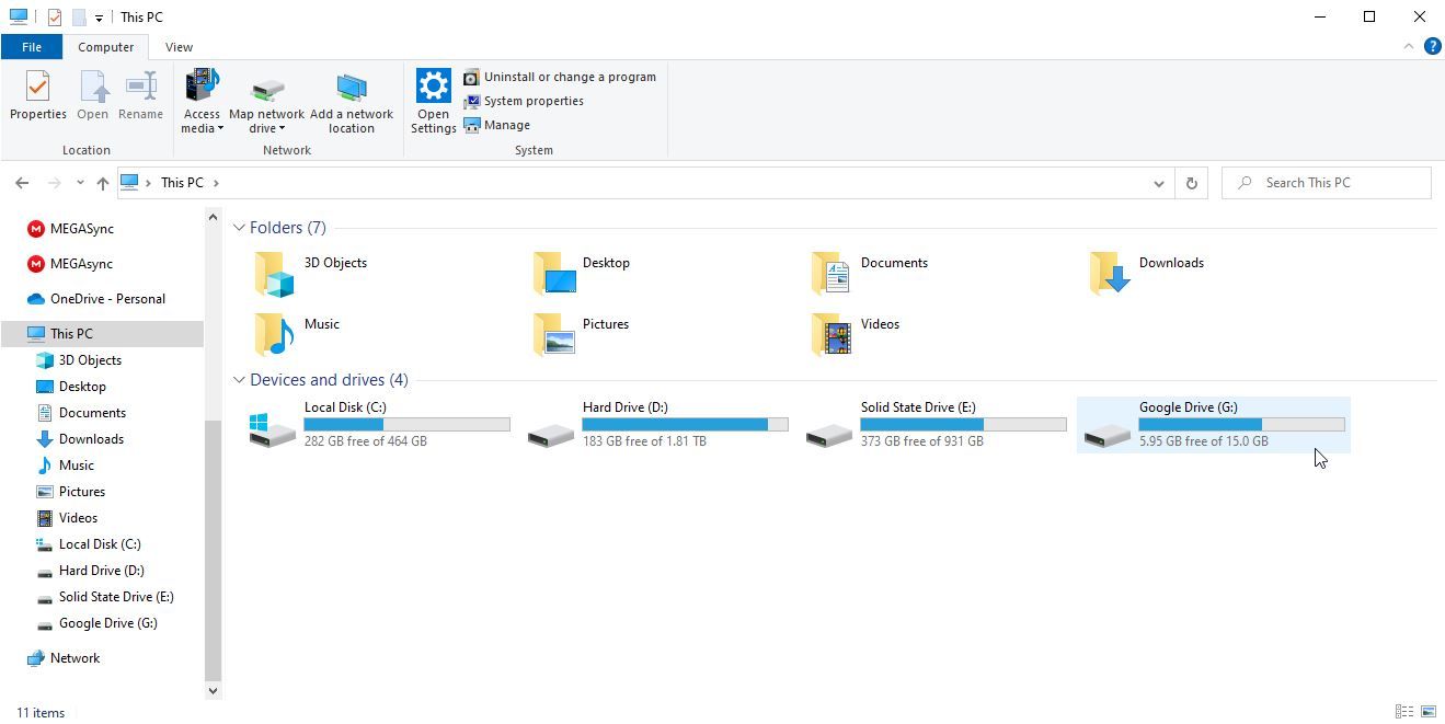 A Screenshot of Google Drive Added to Windows File Explorer