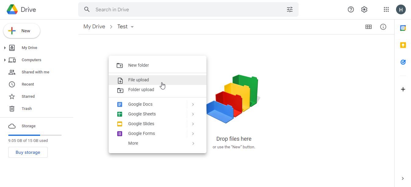 A Screenshot of Google Drives File Upload Screen